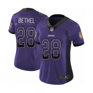 Women's Baltimore Ravens #28 Justin Bethel Limited Purple Rush Drift Fashion Football Jersey
