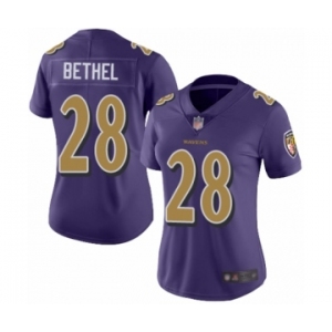 Women's Baltimore Ravens #28 Justin Bethel Limited Purple Rush Vapor Untouchable Football Jersey