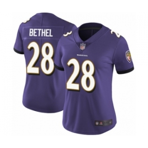 Women's Baltimore Ravens #28 Justin Bethel Purple Team Color Vapor Untouchable Limited Player Football Jersey