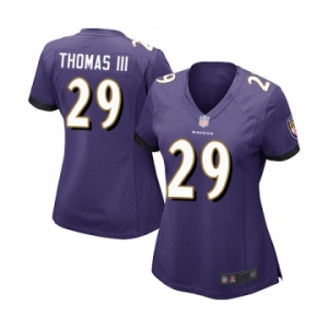 Women's Baltimore Ravens #29 Earl Thomas III Game Purple Team Color Football Jersey
