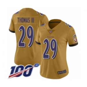 Women's Baltimore Ravens #29 Earl Thomas III Limited Gold Inverted Legend 100th Season Football Jersey