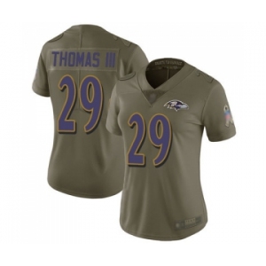 Women's Baltimore Ravens #29 Earl Thomas III Limited Olive 2017 Salute to Service Football Jersey