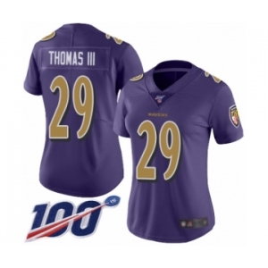 Women's Baltimore Ravens #29 Earl Thomas III Limited Purple Rush Vapor Untouchable 100th Season Football Jersey