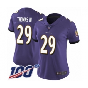 Women's Baltimore Ravens #29 Earl Thomas III Purple Team Color Vapor Untouchable Limited Player 100th Season Football Jersey