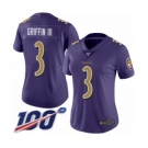 Women's Baltimore Ravens #3 Robert Griffin III Limited Purple Rush Vapor Untouchable 100th Season Football Jersey