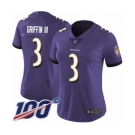 Women's Baltimore Ravens #3 Robert Griffin III Purple Team Color Vapor Untouchable Limited Player 100th Season Football Jersey