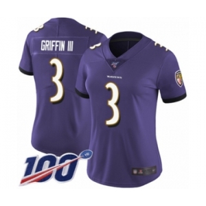 Women's Baltimore Ravens #3 Robert Griffin III Purple Team Color Vapor Untouchable Limited Player 100th Season Football Jersey