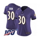 Women's Baltimore Ravens #30 Kenneth Dixon Purple Team Color Vapor Untouchable Limited Player 100th Season Football Jersey