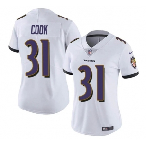 Women's Baltimore Ravens #31 Dalvin Cook White Football Stitched Jersey