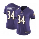 Women's Baltimore Ravens #34 Anthony Averett Purple Team Color Vapor Untouchable Limited Player Football Jersey