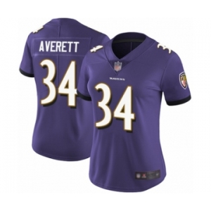 Women's Baltimore Ravens #34 Anthony Averett Purple Team Color Vapor Untouchable Limited Player Football Jersey