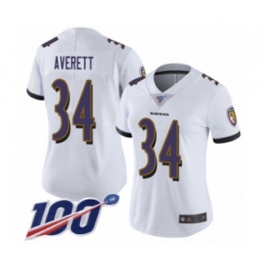 Women's Baltimore Ravens #34 Anthony Averett White Vapor Untouchable Limited Player 100th Season Football Jersey