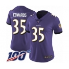 Women's Baltimore Ravens #35 Gus Edwards Purple Team Color Vapor Untouchable Limited Player 100th Season Football Jersey