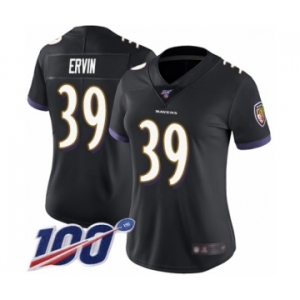 Women's Baltimore Ravens #39 Tyler Ervin Black Alternate Vapor Untouchable Limited Player 100th Season Football Jersey