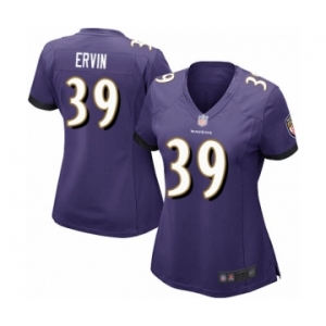 Women's Baltimore Ravens #39 Tyler Ervin Game Purple Team Color Football Jersey