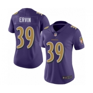 Women's Baltimore Ravens #39 Tyler Ervin Limited Purple Rush Vapor Untouchable Football Jersey