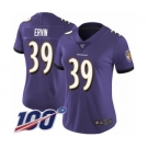 Women's Baltimore Ravens #39 Tyler Ervin Purple Team Color Vapor Untouchable Limited Player 100th Season Football Jersey