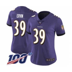 Women's Baltimore Ravens #39 Tyler Ervin Purple Team Color Vapor Untouchable Limited Player 100th Season Football Jersey