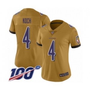 Women's Baltimore Ravens #4 Sam Koch Limited Gold Inverted Legend 100th Season Football Jersey