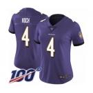 Women's Baltimore Ravens #4 Sam Koch Purple Team Color Vapor Untouchable Limited Player 100th Season Football Jersey