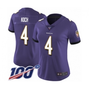 Women's Baltimore Ravens #4 Sam Koch Purple Team Color Vapor Untouchable Limited Player 100th Season Football Jersey