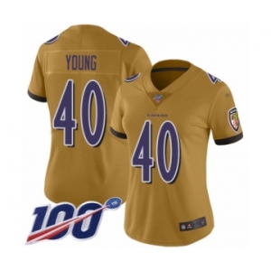 Women's Baltimore Ravens #40 Kenny Young Limited Gold Inverted Legend 100th Season Football Jersey