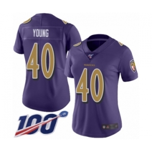 Women's Baltimore Ravens #40 Kenny Young Limited Purple Rush Vapor Untouchable 100th Season Football Jersey