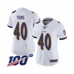 Women's Baltimore Ravens #40 Kenny Young White Vapor Untouchable Limited Player 100th Season Football Jersey