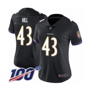 Women's Baltimore Ravens #43 Justice Hill Black Alternate Vapor Untouchable Limited Player 100th Season Football Jersey