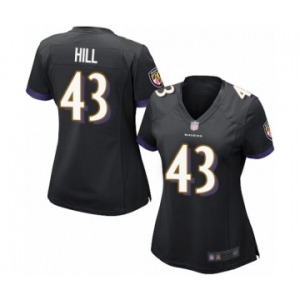 Women's Baltimore Ravens #43 Justice Hill Game Black Alternate Football Jersey