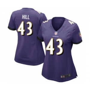 Women's Baltimore Ravens #43 Justice Hill Game Purple Team Color Football Jersey