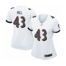 Women's Baltimore Ravens #43 Justice Hill Game White Football Jersey