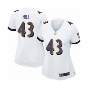 Women's Baltimore Ravens #43 Justice Hill Game White Football Jersey