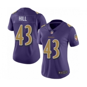 Women's Baltimore Ravens #43 Justice Hill Limited Purple Rush Vapor Untouchable Football Jersey