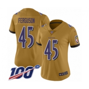 Women's Baltimore Ravens #45 Jaylon Ferguson Limited Gold Inverted Legend 100th Season Football Jersey