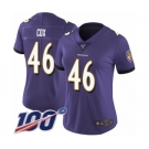 Women's Baltimore Ravens #46 Morgan Cox Purple Team Color Vapor Untouchable Limited Player 100th Season Football Jersey