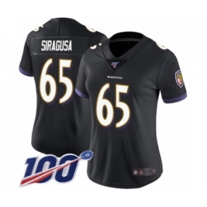 Women's Baltimore Ravens #65 Nico Siragusa Black Alternate Vapor Untouchable Limited Player 100th Season Football Jersey