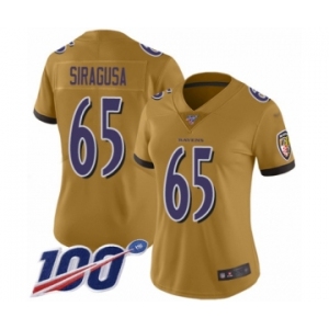 Women's Baltimore Ravens #65 Nico Siragusa Limited Gold Inverted Legend 100th Season Football Jersey