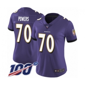 Women's Baltimore Ravens #70 Ben Powers Purple Team Color Vapor Untouchable Limited Player 100th Season Football Jersey