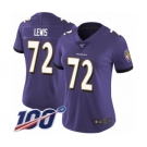 Women's Baltimore Ravens #72 Alex Lewis Purple Team Color Vapor Untouchable Limited Player 100th Season Football Jersey