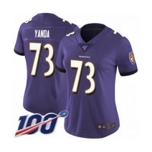 Women's Baltimore Ravens #73 Marshal Yanda Purple Team Color Vapor Untouchable Limited Player 100th Season Football Jersey