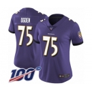 Women's Baltimore Ravens #75 Jonathan Ogden Purple Team Color Vapor Untouchable Limited Player 100th Season Football Jersey