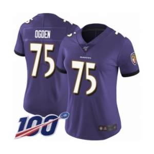 Women's Baltimore Ravens #75 Jonathan Ogden Purple Team Color Vapor Untouchable Limited Player 100th Season Football Jersey