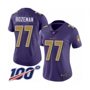 Women's Baltimore Ravens #77 Bradley Bozeman Limited Purple Rush Vapor Untouchable 100th Season Football Jersey