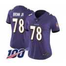 Women's Baltimore Ravens #78 Orlando Brown Jr. Purple Team Color Vapor Untouchable Limited Player 100th Season Football Jersey