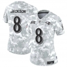 Women's Baltimore Ravens #8 Lamar Jackson 2024 F.U.S.E Arctic Camo Salute To Service Limited Stitched Football Jersey