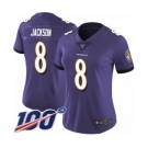 Women's Baltimore Ravens #8 Lamar Jackson Purple Team Color Vapor Untouchable Limited Player 100th Season Football Jersey