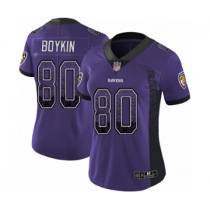 Women's Baltimore Ravens #80 Miles Boykin Limited Purple Rush Drift Fashion Football Jersey