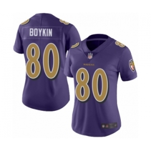 Women's Baltimore Ravens #80 Miles Boykin Limited Purple Rush Vapor Untouchable Football Jersey