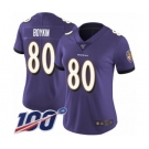 Women's Baltimore Ravens #80 Miles Boykin Purple Team Color Vapor Untouchable Limited Player 100th Season Football Jersey